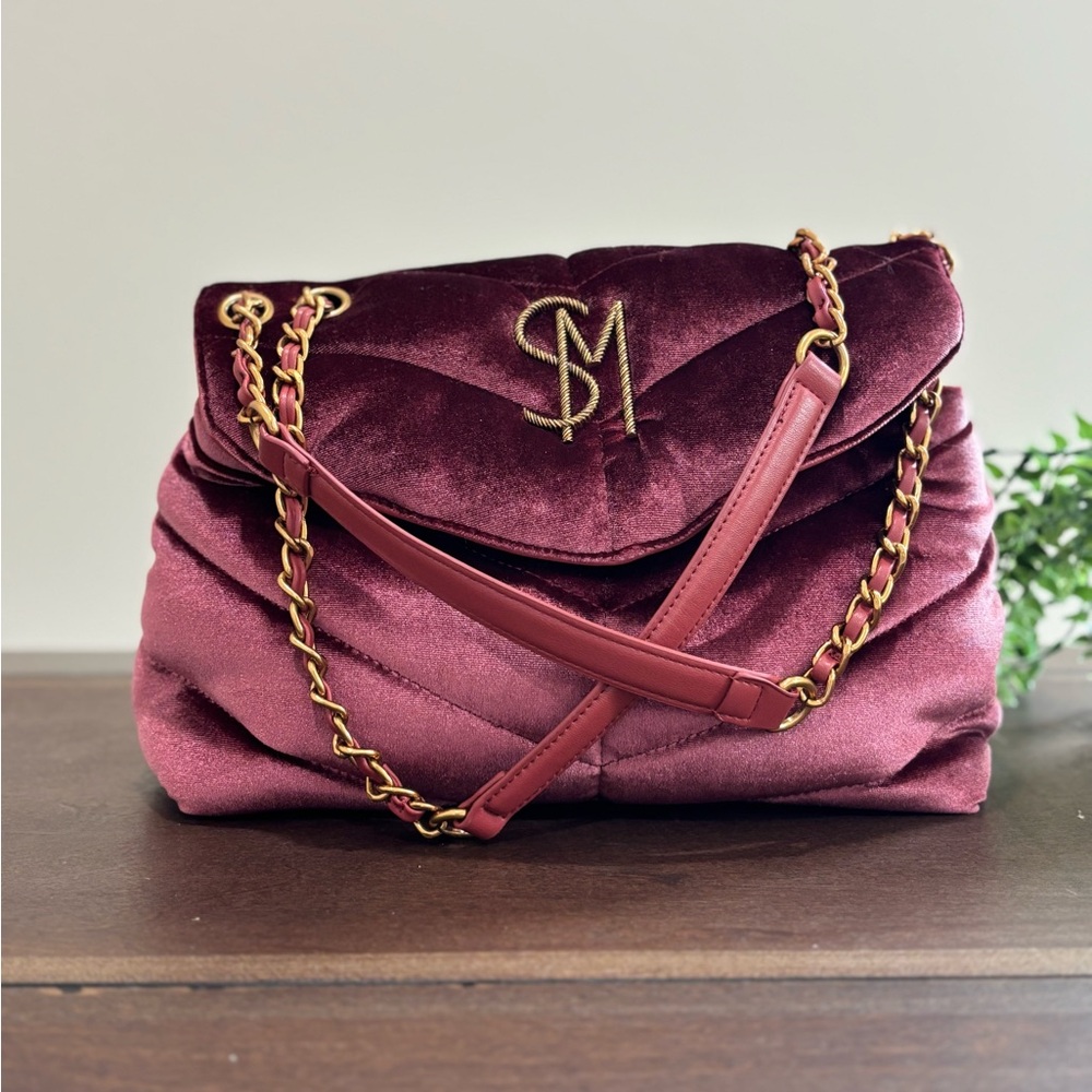 Steve Madden Quilted Velvet Shoulder Bag in Plum